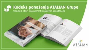Vizual Kodeksa ponašanja Atalian Grupe s prikazom naslovnice i otvorenih stranica dokumenta